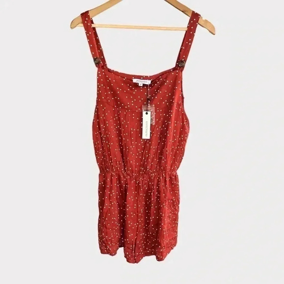 NWT Olivaceous Women's Polka Dot Romper in Rust | White Size Medium - Picture 1 of 6